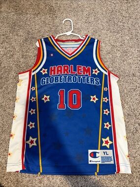 Champion Blue Harlem Globetrotters #10 Youth Jersey with Red and Yellow Accents